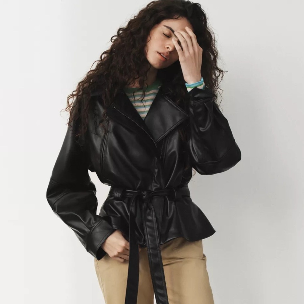 Zara FAUX LEATHER JACKET WITH BELT